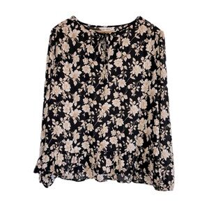 Counterparts black & tan sheer peasant blouse w/ ruffle hem